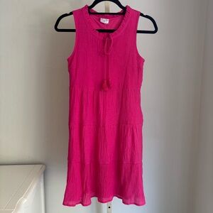 Textured Hot Pink Sleeveless Tie Front Dress,  XS